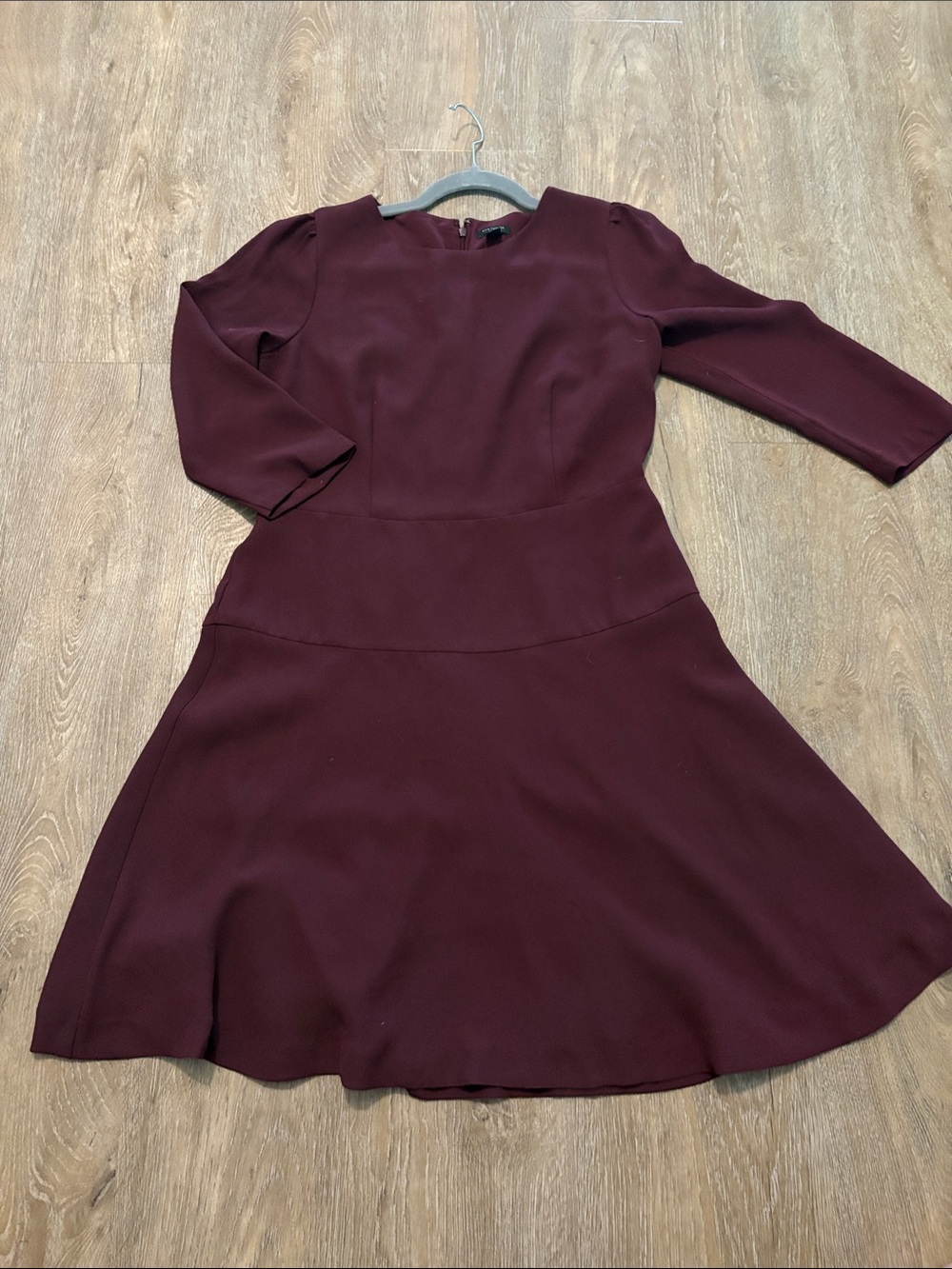 Ann Taylor Wine Long-Sleeve Fit-and-Flare Dress